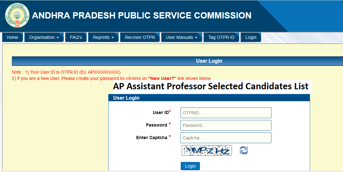 Ap Assistant Professor Selected Candidates List Link Out Psc Ap