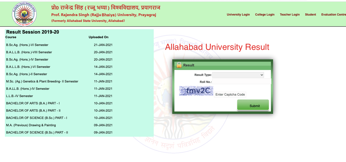 Allahabad University Result Ba St Nd Rd Year Cut Off