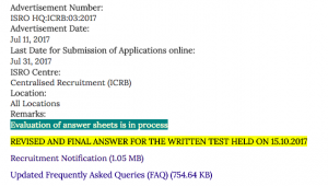 isro assistant result 2017 2018 cut off marks minimum qualifying score udc clerk assistant merit list publishing date expected