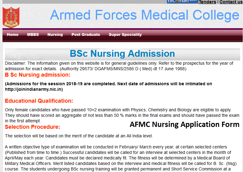 AFMC Nursing Application Form