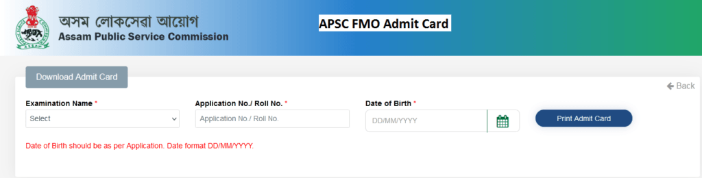 APSC FMO Admit Card
