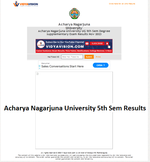 Acharya Nagarjuna University 5th Sem Results Download Online