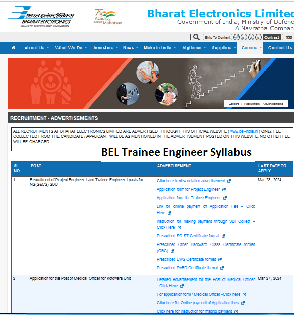 BEL Trainee Engineer Syllabus 2024 Exam Pattern Download PDF