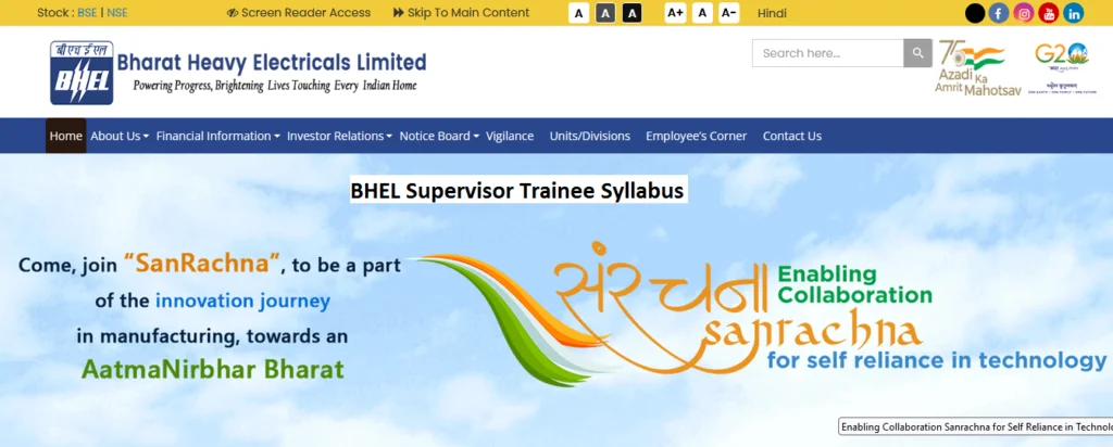 BHEL Supervisor Trainee Syllabus Exam Pattern Download PDF