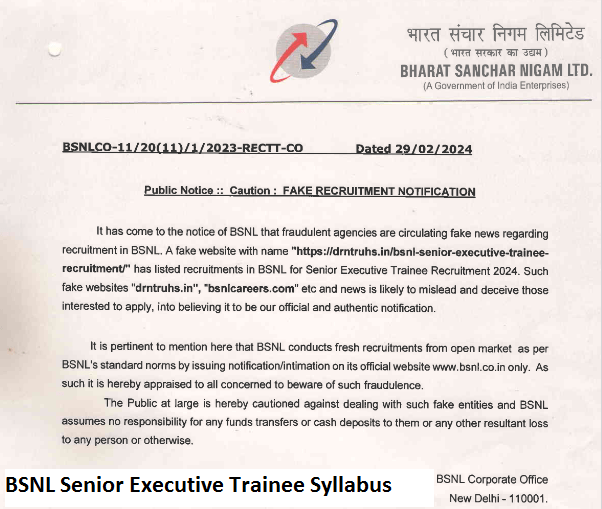 BSNL Senior Executive Trainee Syllabus 2024 Exam Pattern Download PDF