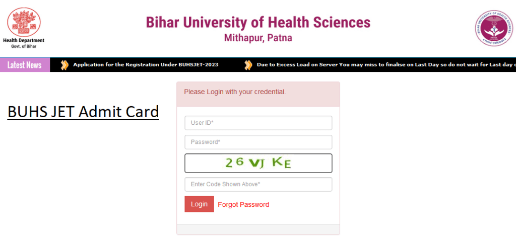 BUHS JET Admit Card