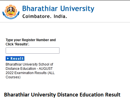 Bharathiar University Distance Education Result Download Online