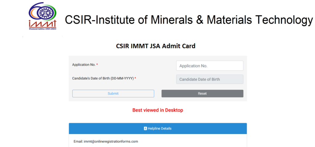 CSIR IMMT JSA Admit Card