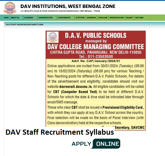 DAV Staff Recruitment Syllabus Download Exam pattern PDF