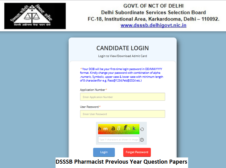 DSSSB Pharmacist Previous Year Question Papers download PDF