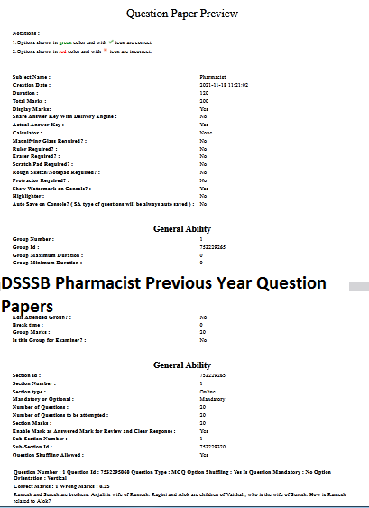 DSSSB Pharmacist Previous Year Question Papers Download PDF