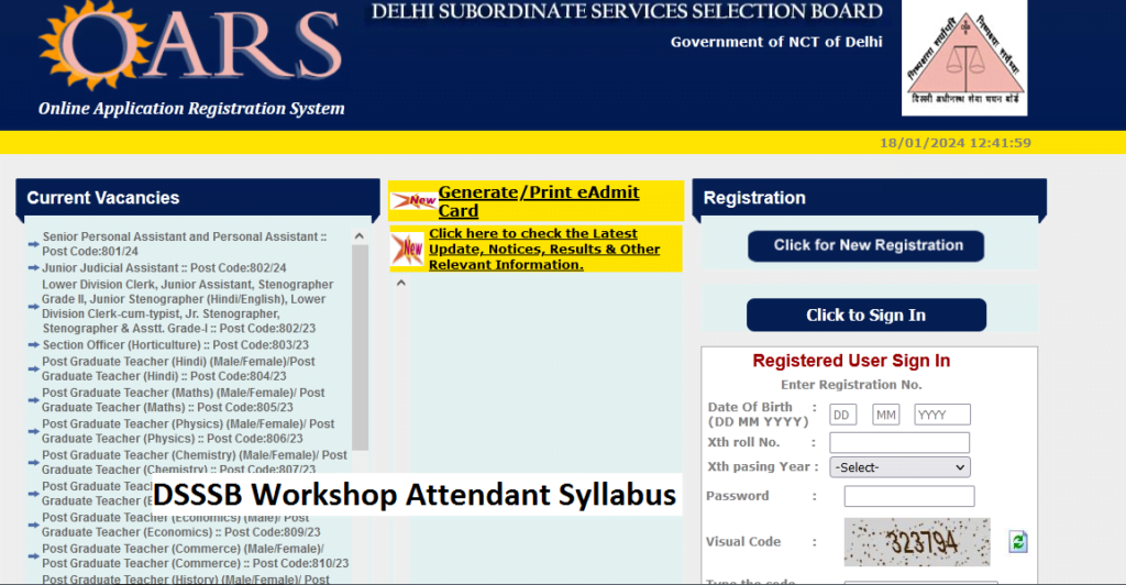 DSSSB Workshop Attendant Syllabus