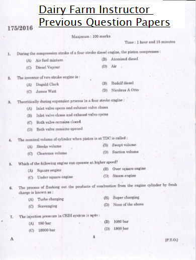 Dairy Farm Instructor Previous Year Question Papers