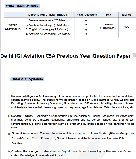 IGI Aviation Previous Year Question Paper