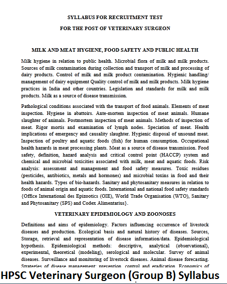 HPSC Veterinary Surgeon (Group B) Syllabus 2024 Download PDF