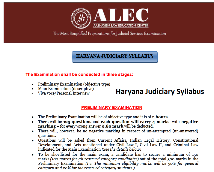 Haryana Judiciary Syllabus 2024 Download Exam Pattern highcourtchd.gov