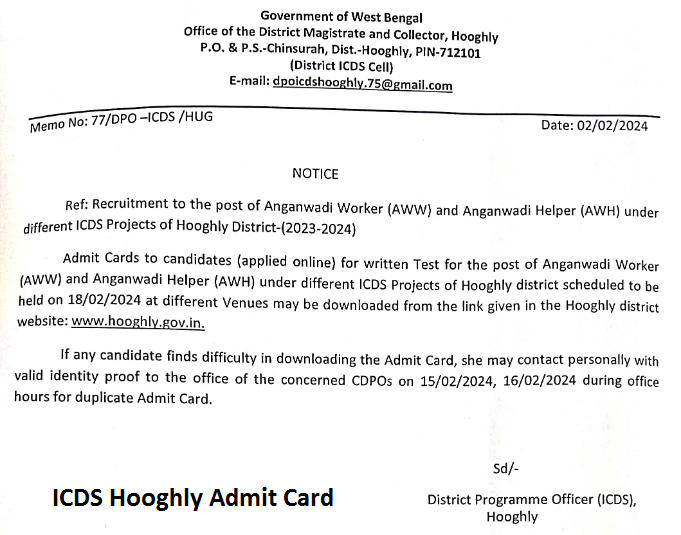 ICDS Hooghly Admit Card  Download Online