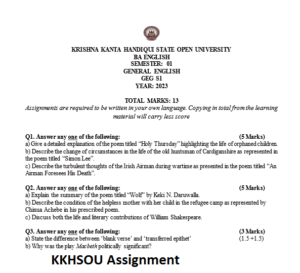 kkhsou assignment question paper