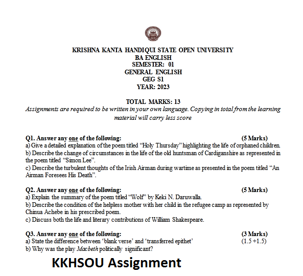 KKHSOU Assignment 2024