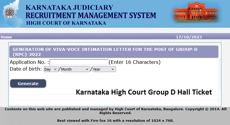 Karnataka High Court Group D Hall Ticket