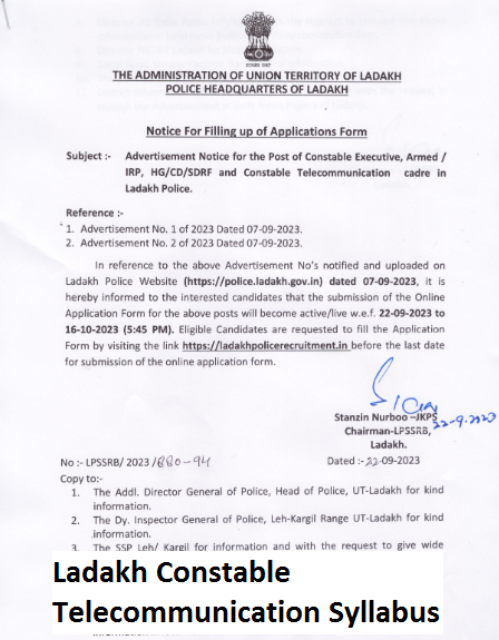  Ladakh Constable Telecommunication Syllabus 