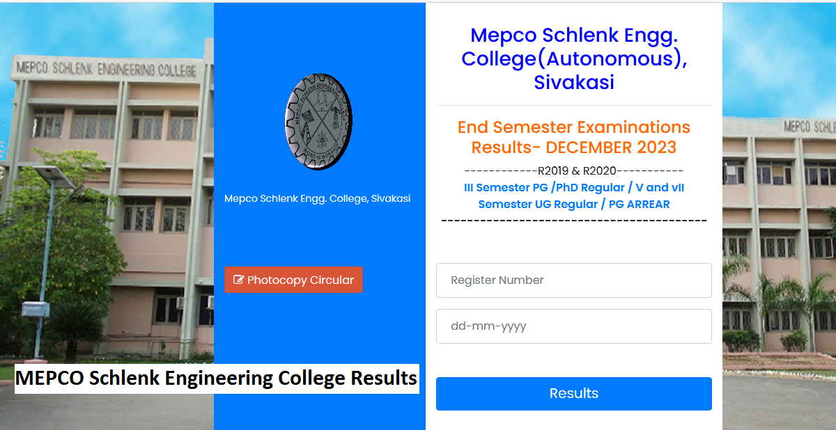 MEPCO Schlenk Engineering College Results 2024 Download cut Off Marks