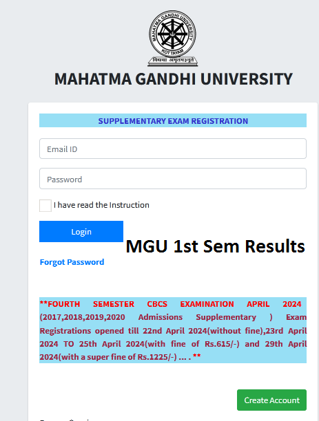 MGU 1st Sem Results Download Online