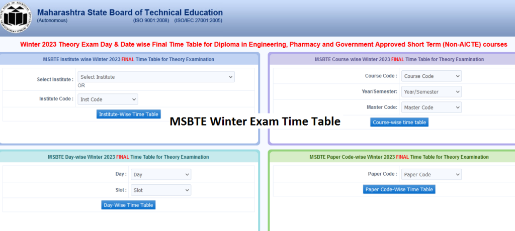 MSBTE Winter Exam Time Table 2024