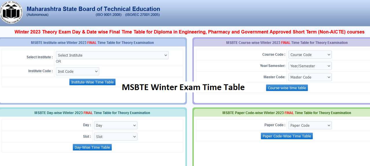 MSBTE Winter Exam Time Table 2024 Download 1st 3rd & 5th Sem Exam Date