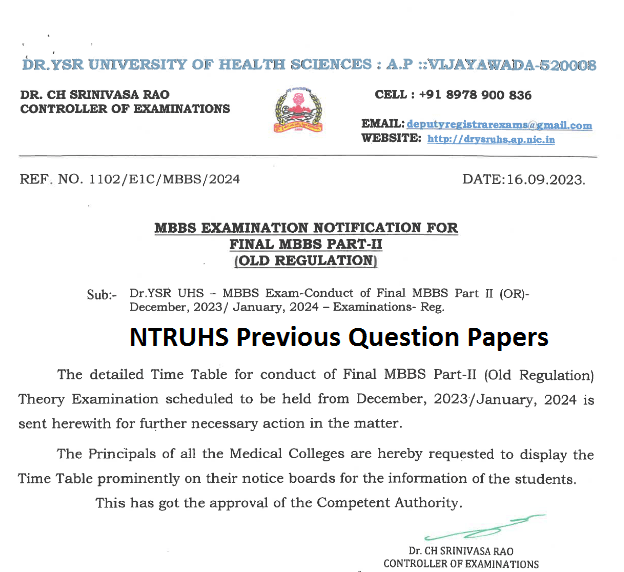 NTRUHS Previous Question Papers