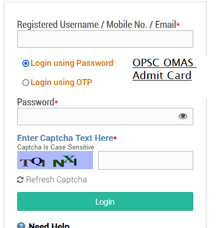 OPSC OMAS Admit Card