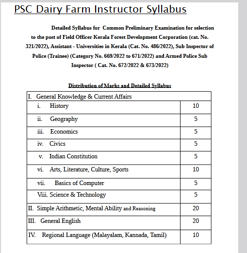 PSC Dairy Farm Instructor Syllabus