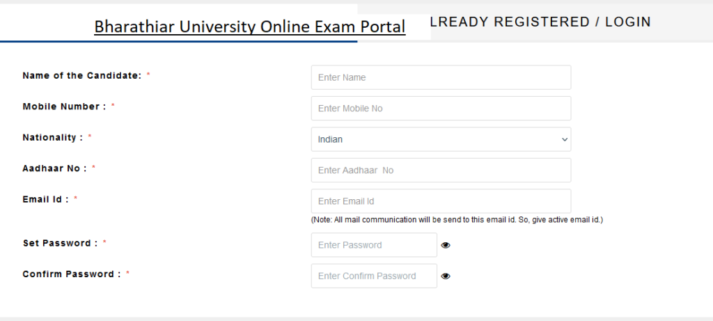 Bharathiar University Online Exam Portal
