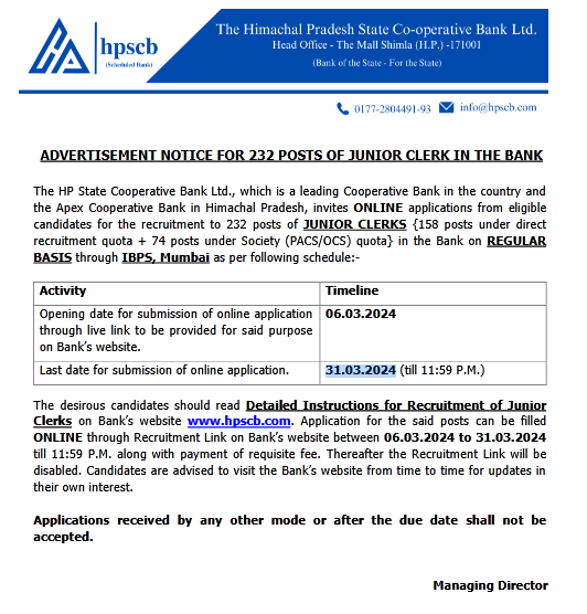 HP Cooperative Bank Jr. Clerk Previous Year Question Paper Download PDF