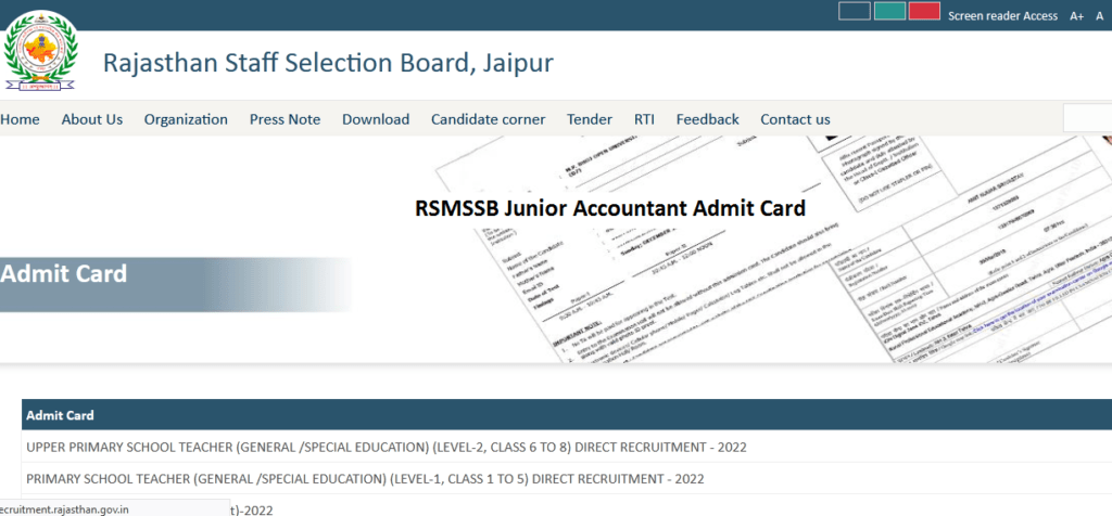 RSMSSB Junior Accountant Admit Card