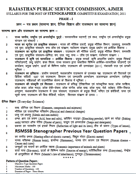 RSMSSB Stenographer Previous Year Question Papers