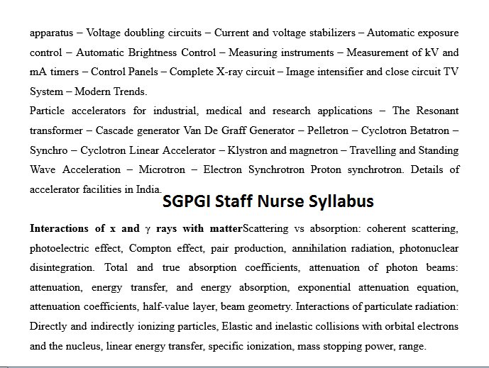 SGPGI Staff Nurse Syllabus 