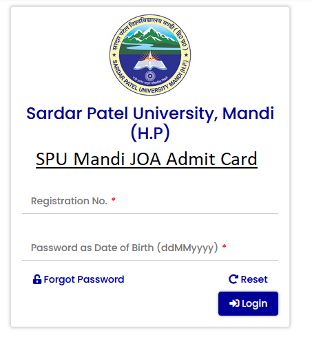SPU Mandi JOA Admit Card