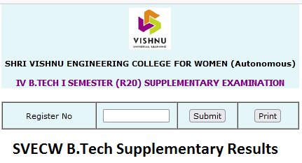 SVECW B.Tech Supplementary Results Download Online