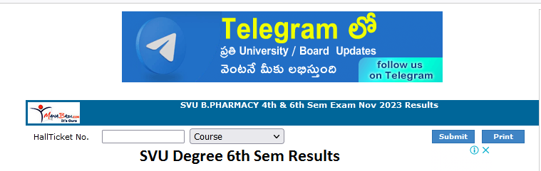 SVU Degree 6th Sem Results  Download Online