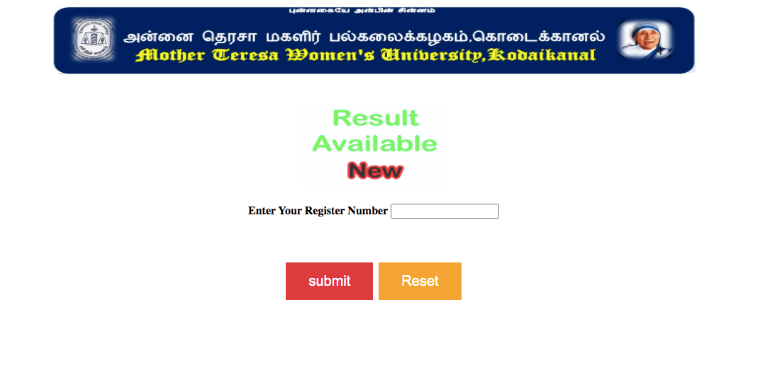 Mother Teresa Women's University Results 2024 ; MTWU Kodaikanal