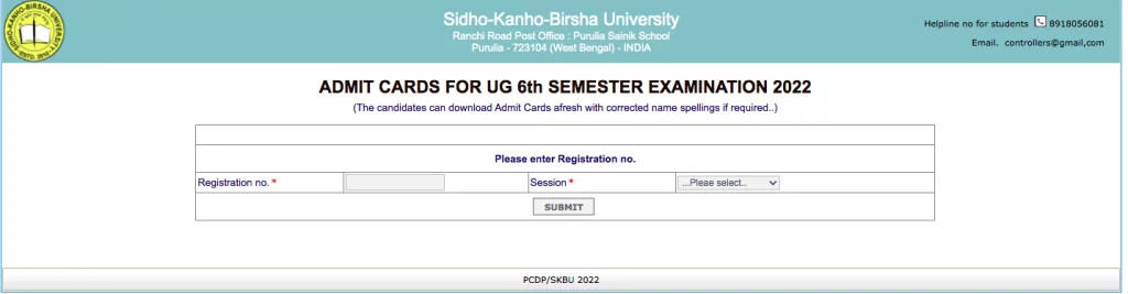 SKBU Admit Card 2025 ; UG PG Semester Exam Download Now