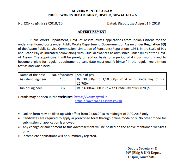 Assam PWD Recruitment 2023 Download