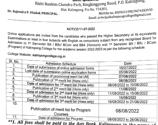 Kalimpong College Merit List 2023 Final Merit List BA, BSc, Honours/ General {Links Out} 8th Aug