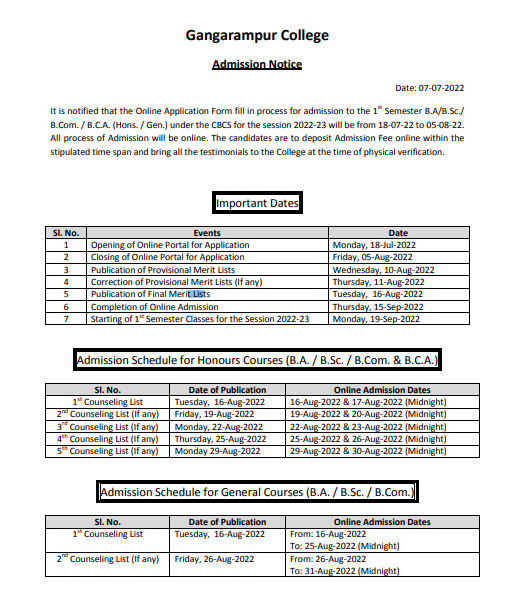 Gangarampur College Merit List 2024 | Gangarampur College Provisional List BA / BSc {Links Activated}