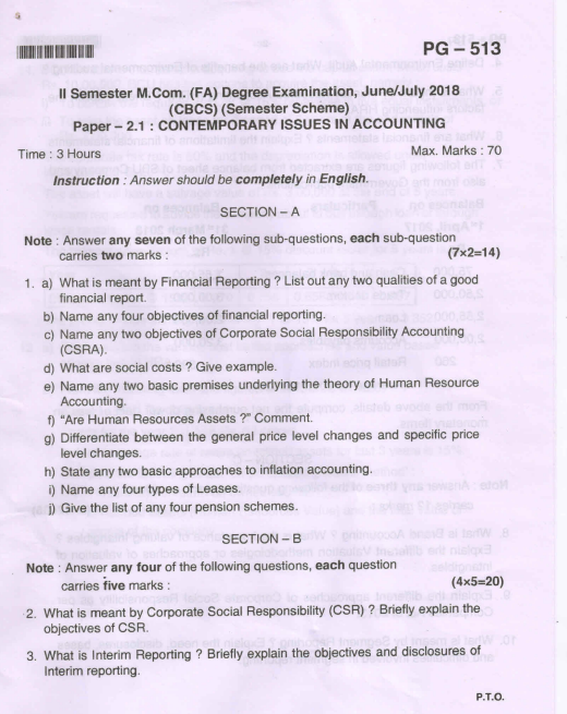 M.Com Previous Year Question Papers 