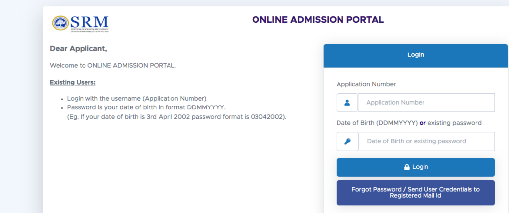 SRM Admission Portal 2023 Online