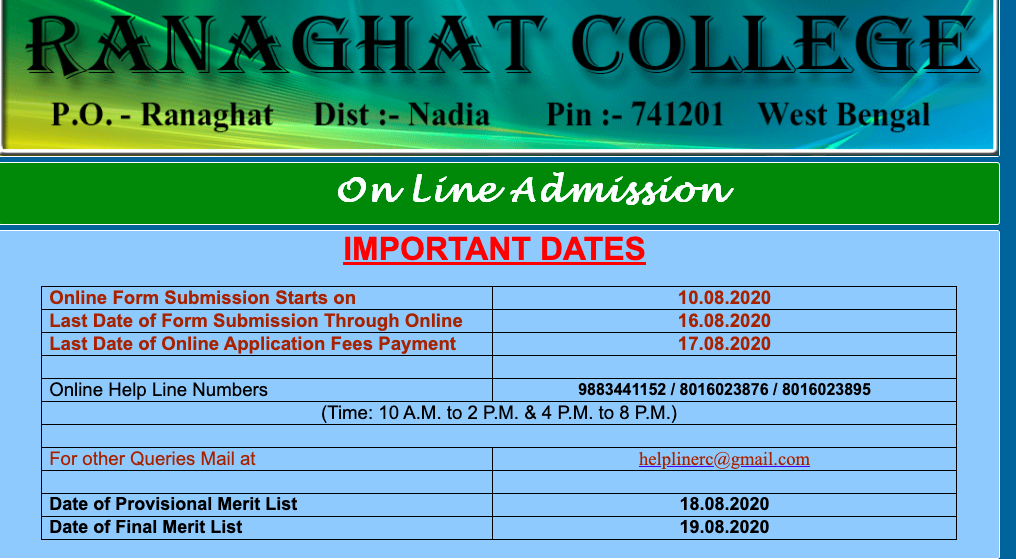 ranaghat college final merit list notice 2020