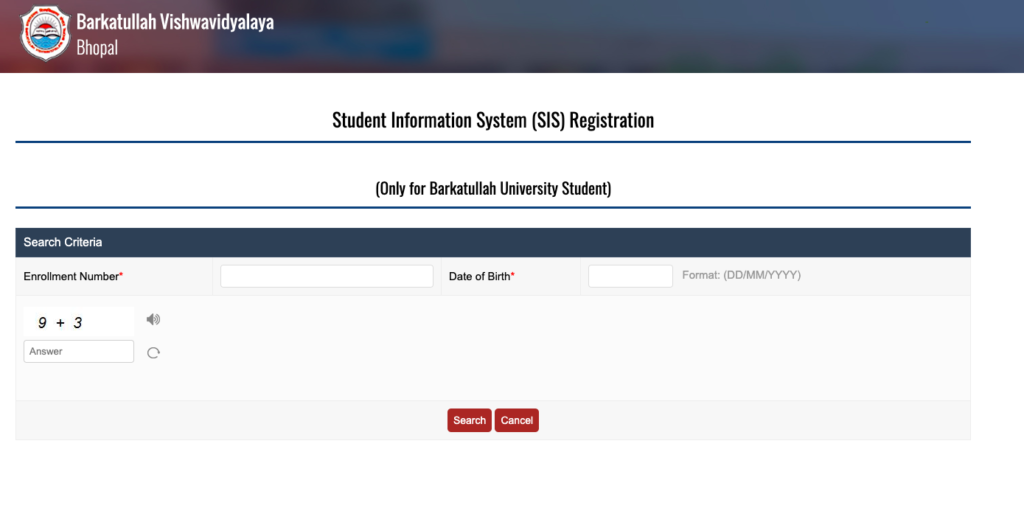 BU Bhopal SIS Registration 2020 MP online Login ID