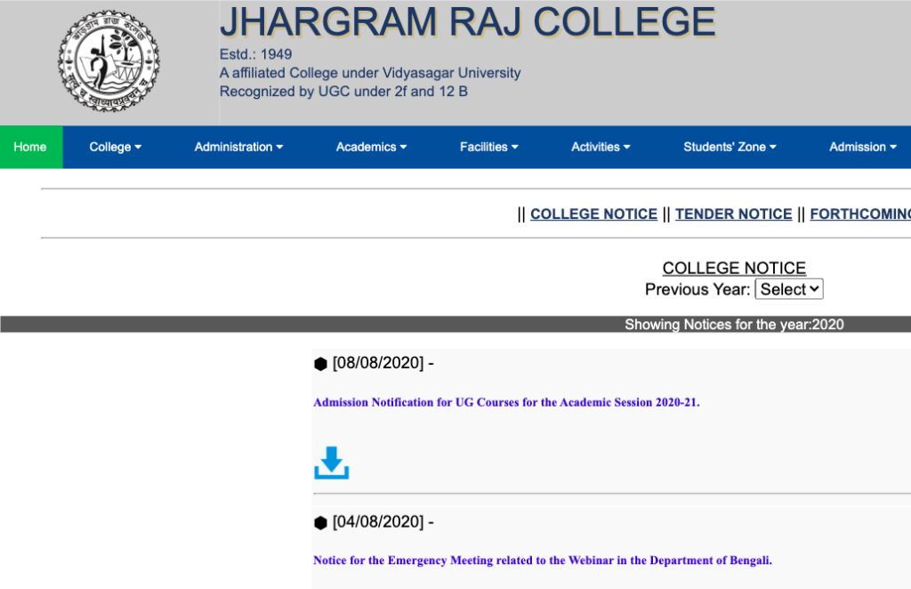 jhargram raj college Merit List 2020-21 ug online form for ba bsc bcom